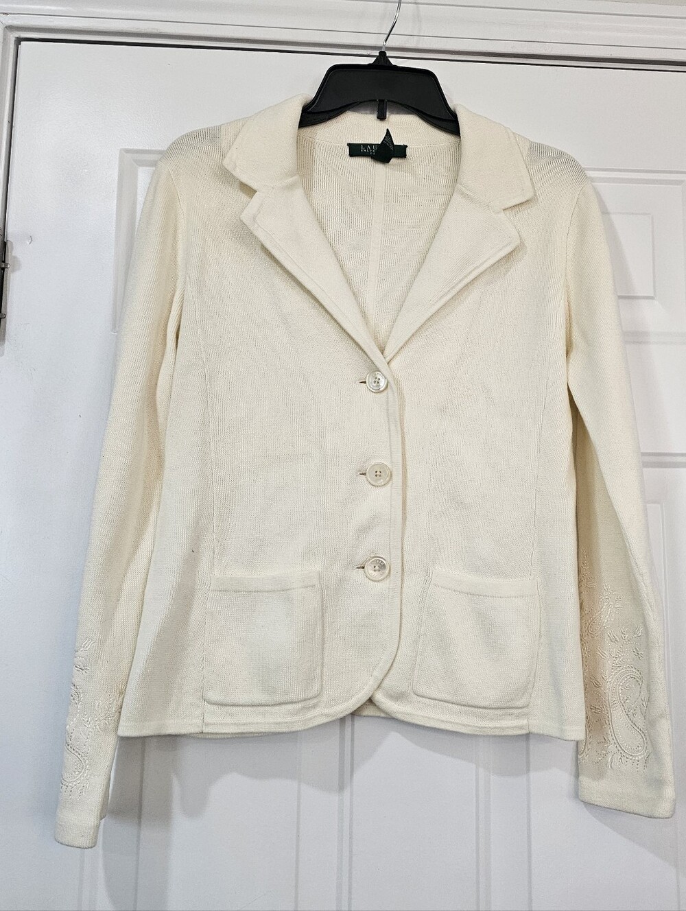 Lauren Ralph Lauren Cream Knit Sweater Blazer Jacket Size P/M